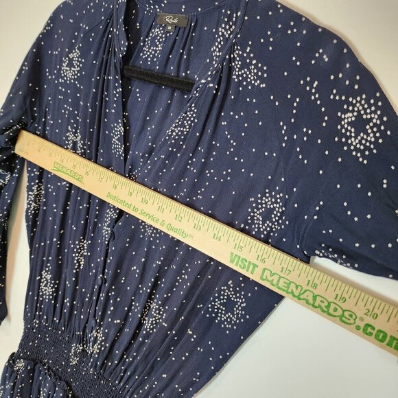 Rails Jasmine Navy Stella Star Pattern Dress‎ Button Front Smocked Waist sz XS - Picture 12 of 14